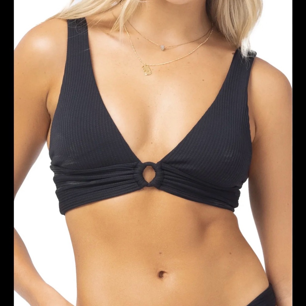 L*Space Fisher Bikini Top in Black Ribbed Size Medium NEW